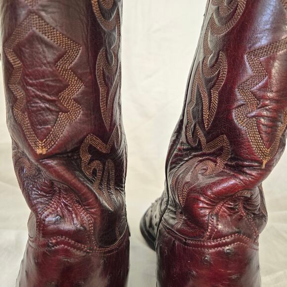 Lucchese Classic Size 10.5 D Full Quill Black Cherry Ostrich Boots Straight Heel